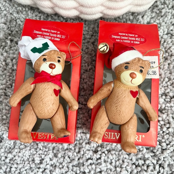 Pair of Vintage Silvestri Porcelain Teddy Bear Christmas Tree Ornaments NOS - Picture 6 of 13